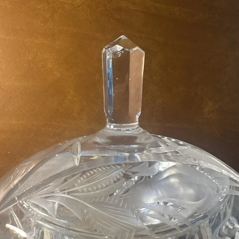 Vintage Clear Cut Crystal Candy Dish Lidded 1950's